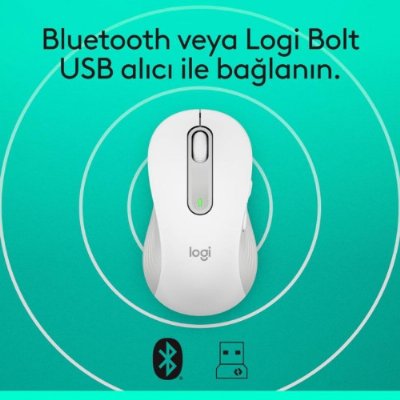 Logitech M650 Signature 910-006238 Beyaz Sessiz Büyük Boy Sağ El Optik Kablosuz Mouse