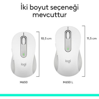 Logitech M650 Signature 910-006238 Beyaz Sessiz Büyük Boy Sağ El Optik Kablosuz Mouse Teşhir
