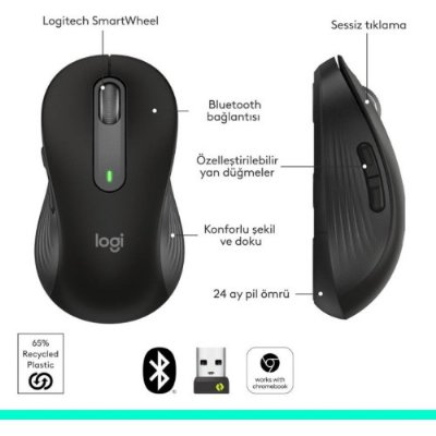 Logitech M650 Signature Sessiz Büyük Boy Sağ El Optik Kablosuz Mouse - Teşhir