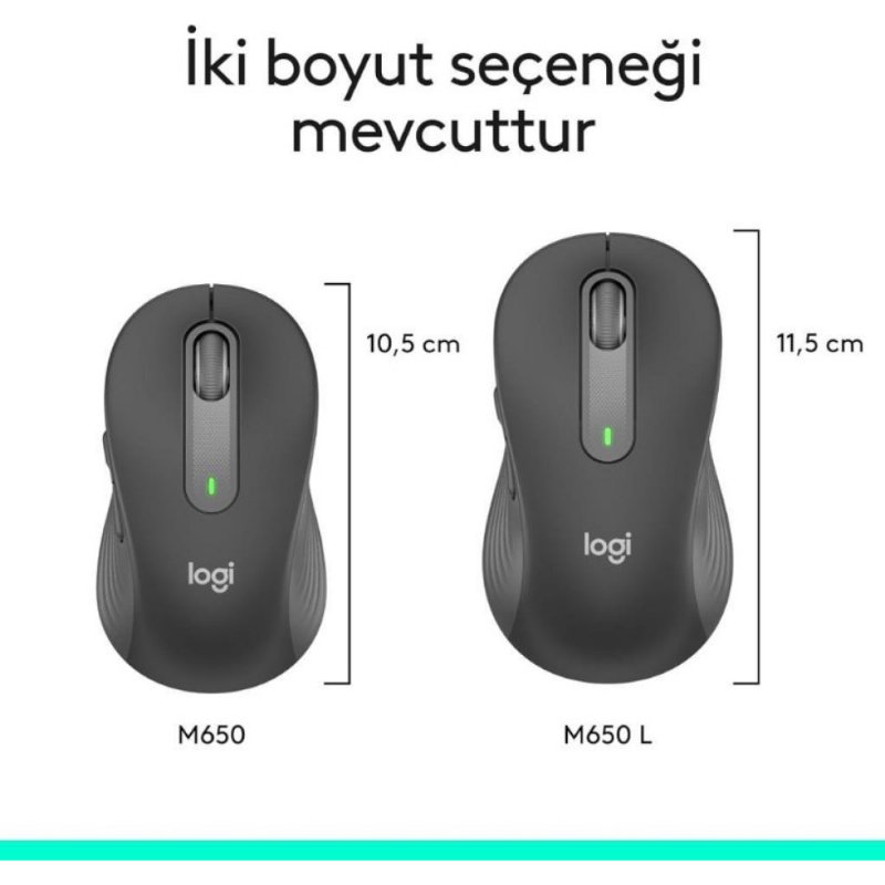 Logitech M650 Signature 910-006236 Siyah Sessiz Büyük Boy Sol El Optik Kablosuz Mouse Teşhir