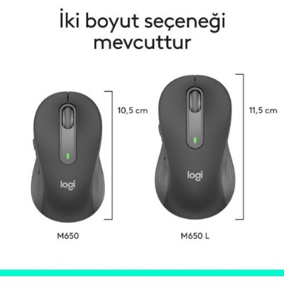 Logitech M650 Signature 910-006236 Siyah Sessiz Büyük Boy Sol El Optik Kablosuz Mouse Teşhir