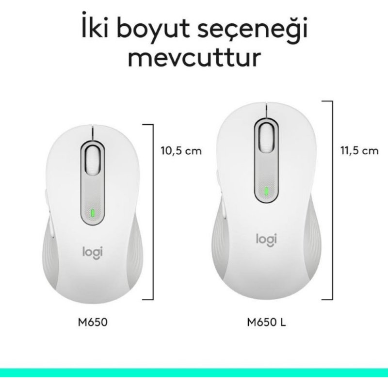 Logitech M650 Signature 910-006255 Beyaz Sessiz Küçük Boy Sağ El Kablosuz Mouse Outlet