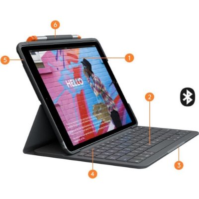 Logitech Slim Folio iPad 10.2 inç 7. ve 8. Nesil ile Uyumlu Klavyeli Kılıf Gri Teşhir