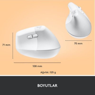 Logitech Lift 910-006475 Beyaz Dikey Sessiz Ergonomik Optik Kablosuz Mouse