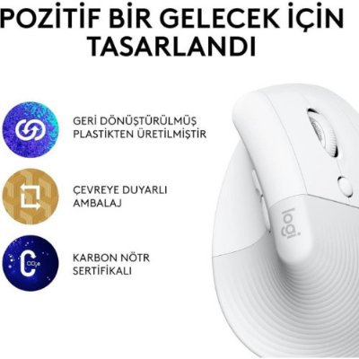 Logitech Lift 910-006475 Beyaz Dikey Sessiz Ergonomik Optik Kablosuz Mouse