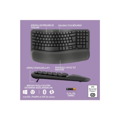 Logitech Wave Keys Kablosuz Dolgulu Avuç İçi Destekli Ergo