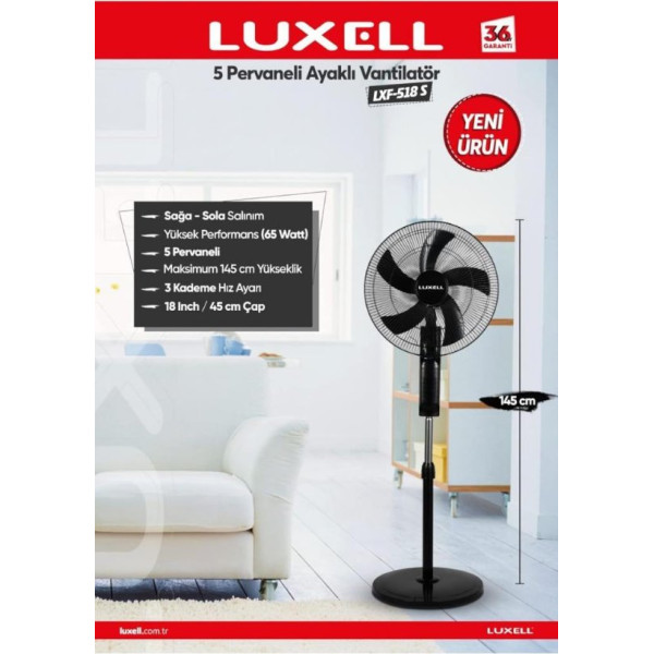 Luxell LXF-518 S Siyah Ayaklı Vantilatör Teşhir