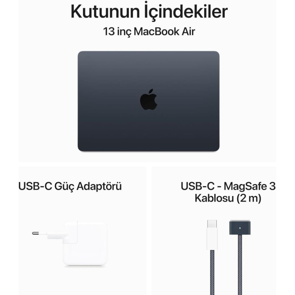 MacBook Air M3 16 GB 256 GB SSD 13.6" MC8K4TU/A Gece Yarısı Outlet (Açıklamayı Okuyunuz)