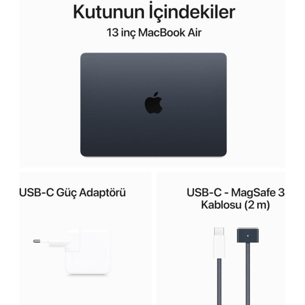 MacBook Air M3 16 GB 256 GB SSD 13.6" MC8K4TU/A Gece Yarısı Outlet (Açıklamayı Okuyunuz)
