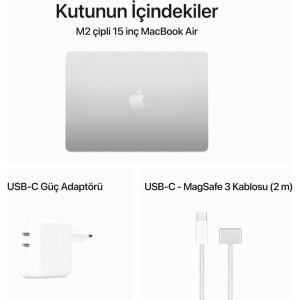 MacBook Air M2 8 GB 256 GB SSD 15.3" MQKR3TU/A Gümüş Outlet (Açıklamayı Okuyunuz)