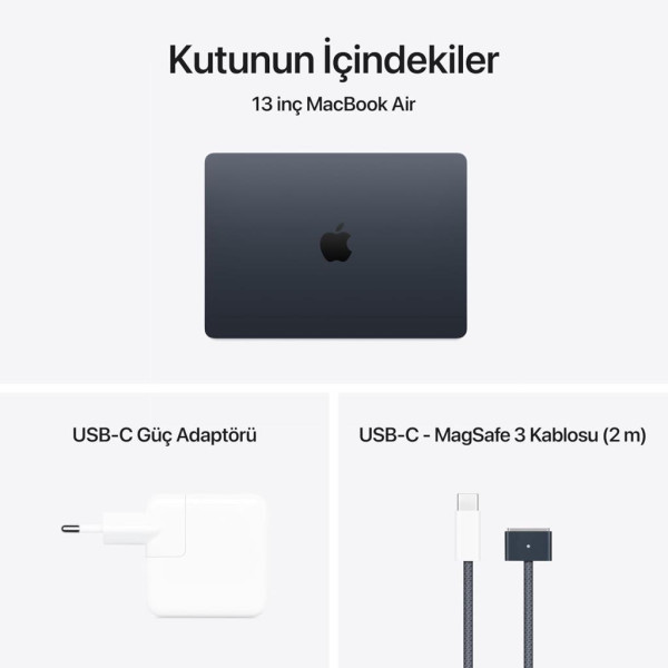 MacBook Air M4 16 GB 256 GB SSD 13.6" MW123TU/A Gece Yarısı Teşhir (Açıklamayı Okuyunuz)