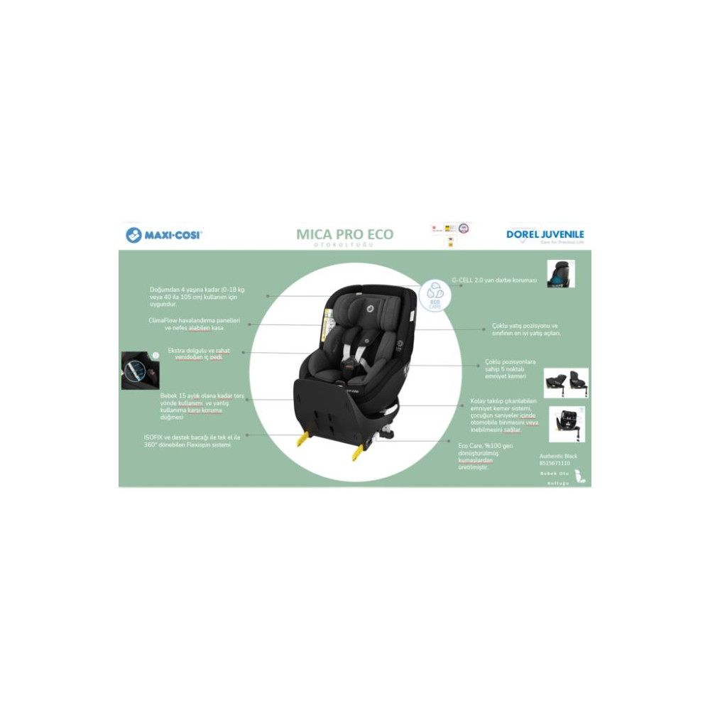 Maxi-Cosi Mica Pro Eco I-Size Isofixli 360° Dönebilir 0-18 kg Authentic Graphite Oto Koltuğu Outlet