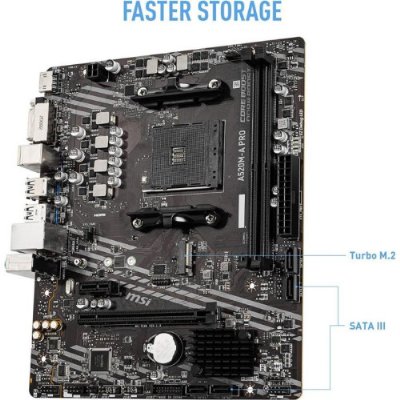MSI A520M-A PRO AM4 DDR4 4600(OC) DVI HDMI M.2 USB3.2 mATX Anakart