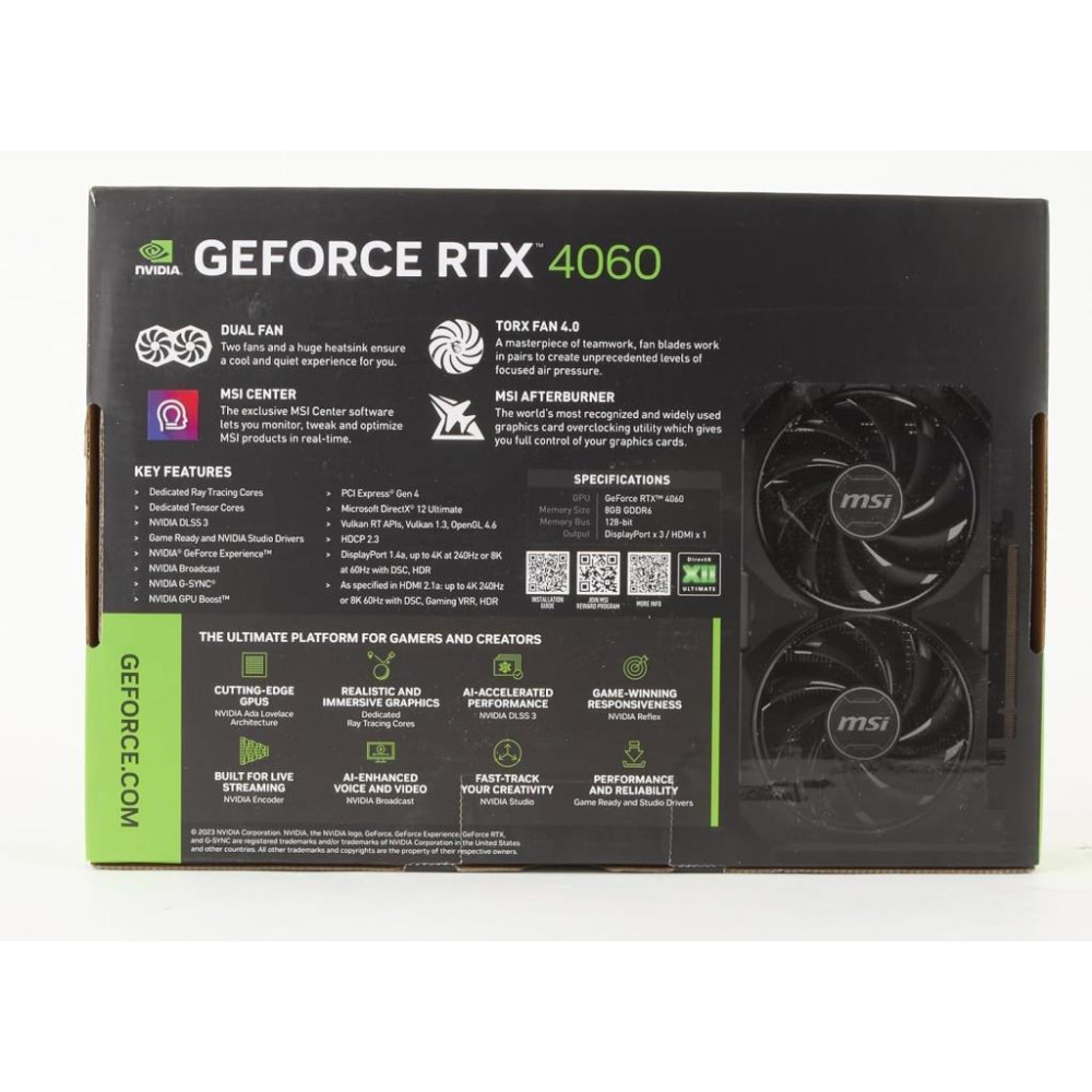 MSI RTX 4060 Ventus 2X Black 8G OC 128 Bit GDDR6 8 GB Ekran Kartı