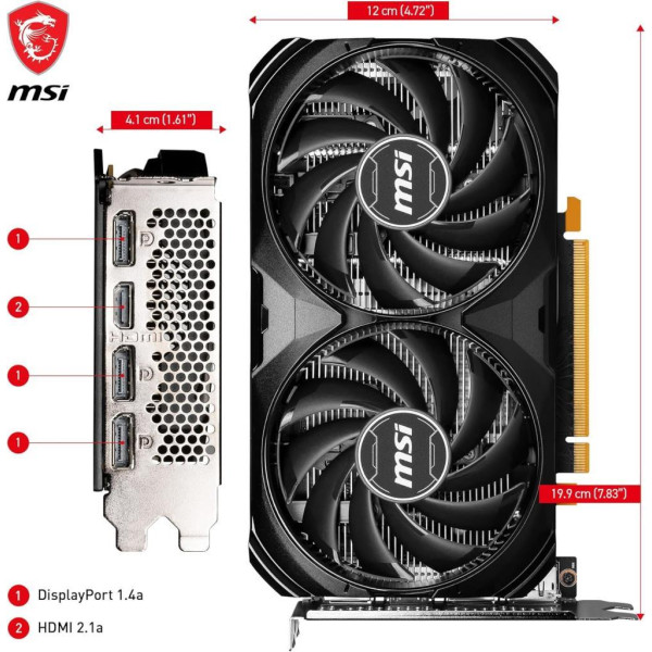 MSI RTX 4060 Ventus 2X Black 8G OC 128 Bit GDDR6 8 GB Ekran Kartı