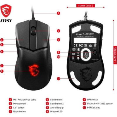 MSI Clutch GM31 Lightweight RGB Makrolu Şarjlı Ergonomik Optik Kablolu Oyuncu Mouse Outlet