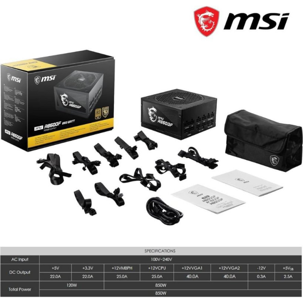MSI MPG A850GF 850 W Power Supply Outlet