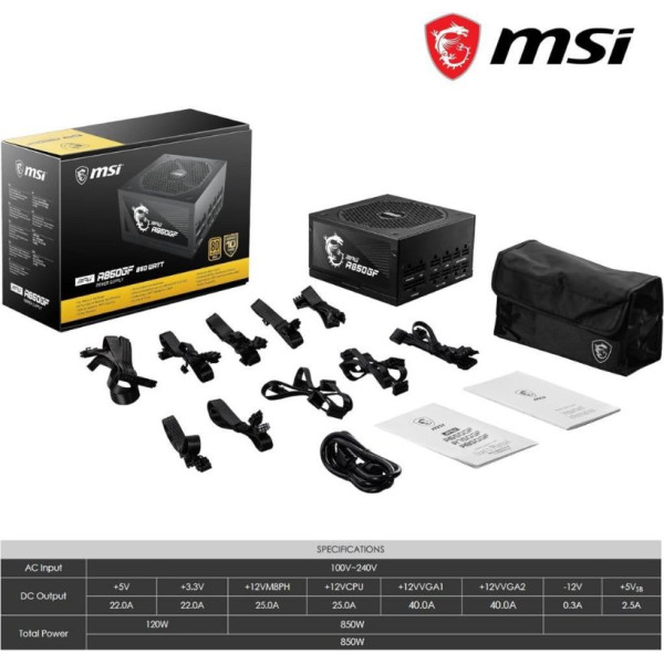 MSI MPG A850GF 850 W Power Supply Outlet