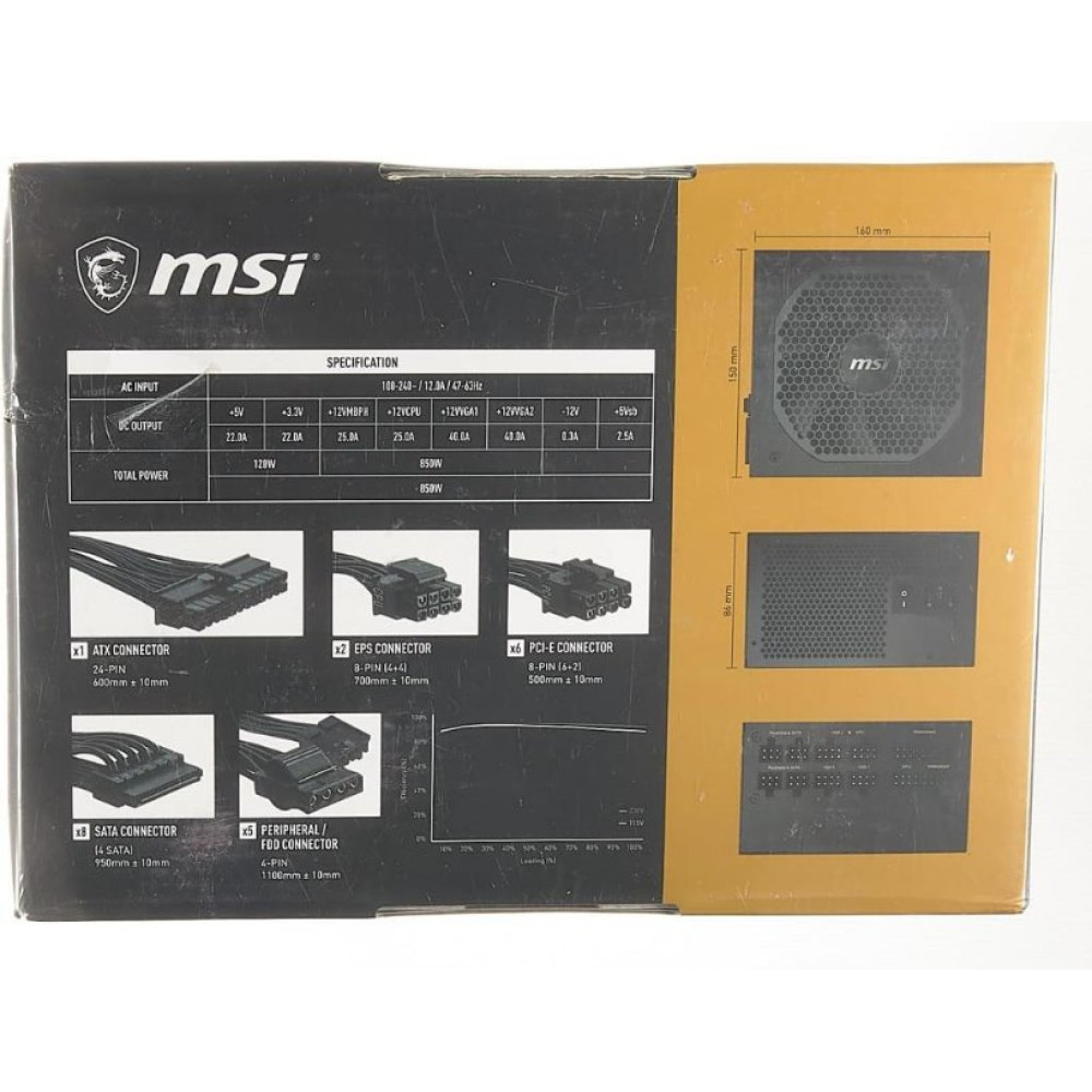 MSI MPG A850GF 850 W Power Supply Outlet