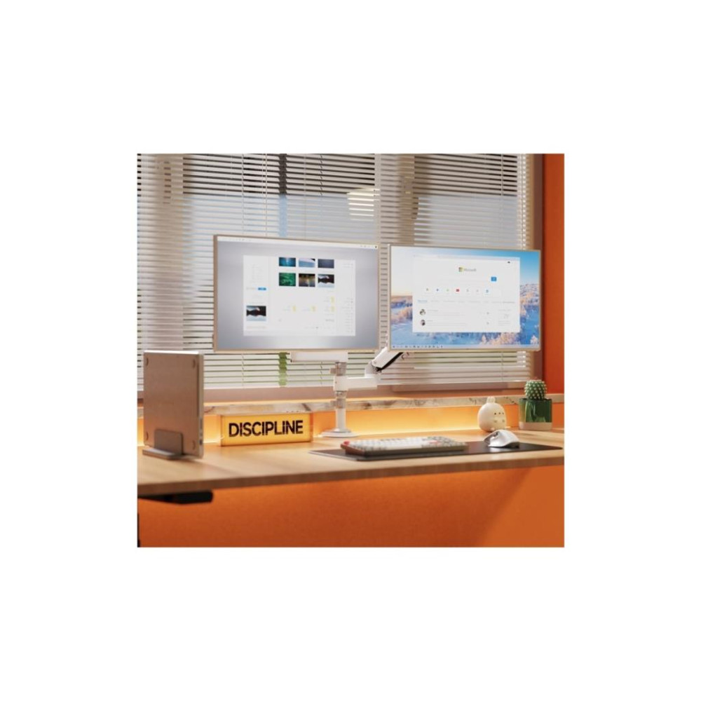 North Bayou H180 Beyaz 17-27 inç İki Kollu Amortisörlü Monitör Standı Teşhir