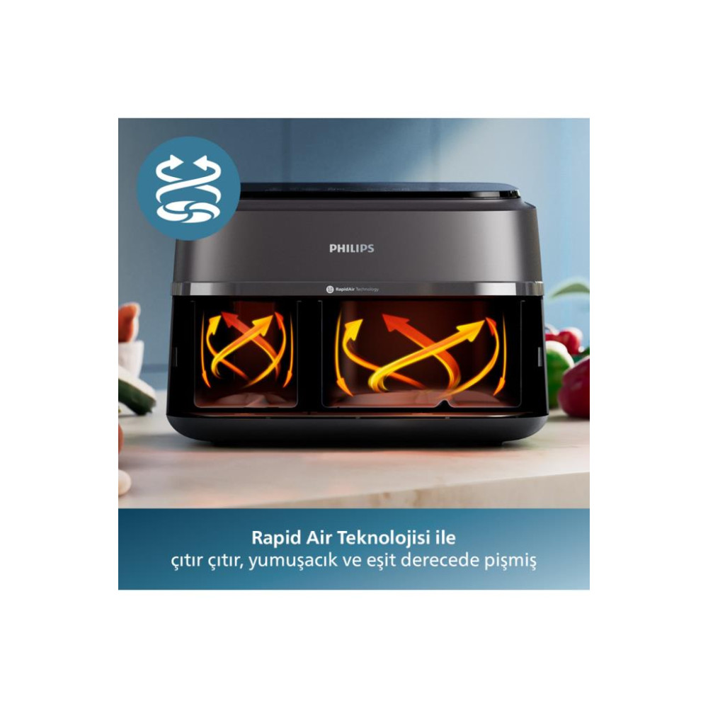 Philips Airfryer 3000 Serisi NA350/00 Çift Hazneli 9 lt Yağsız Fritöz Teşhir