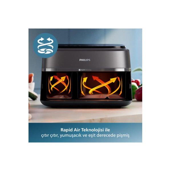 Philips Airfryer 3000 Serisi NA350/00 Çift Hazneli 9 lt Yağsız Fritöz Teşhir