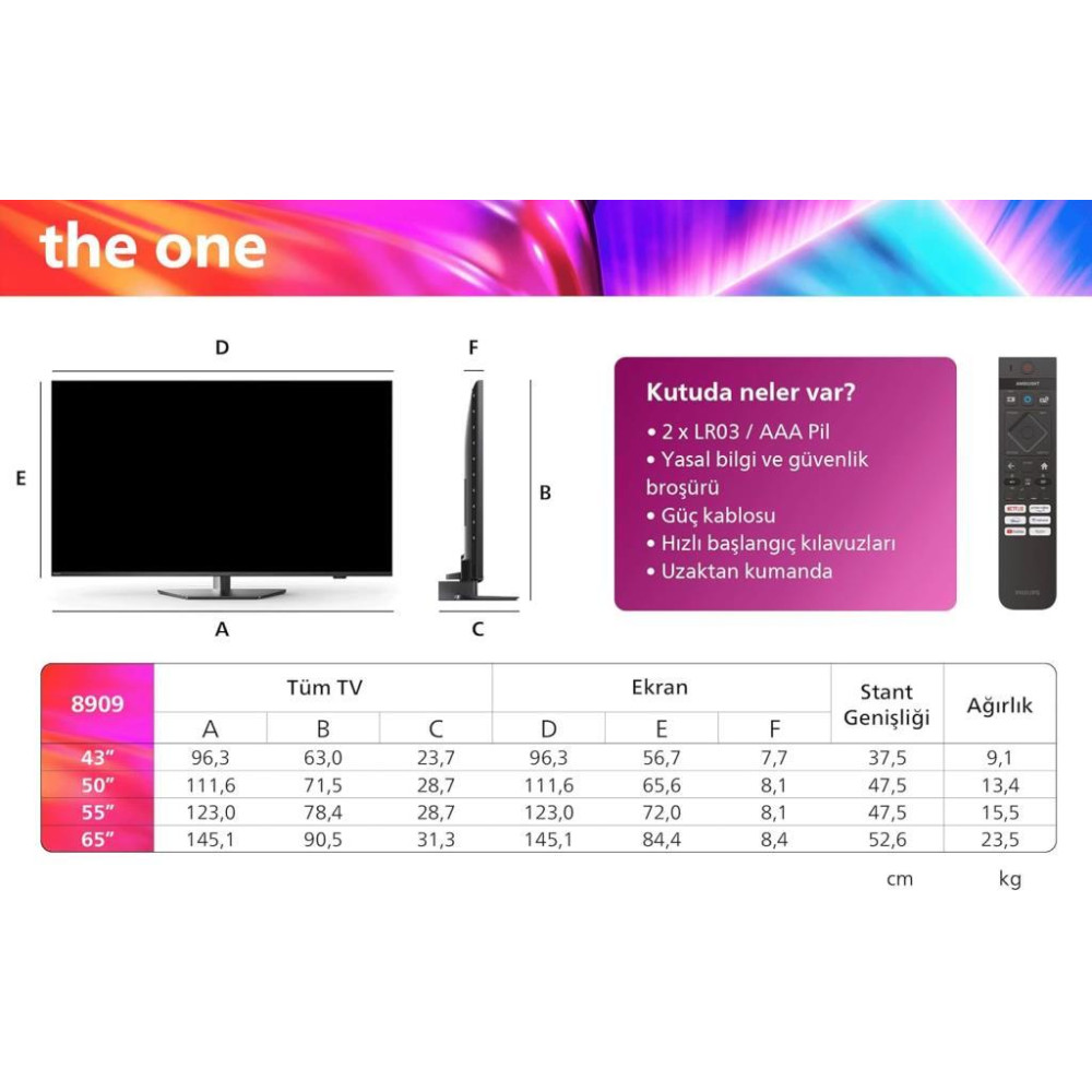 Philips The One 65PUS8909 4K Ultra HD 65" 165 Ekran Uydu Alıcılı Smart Ambilight LED TV Outlet