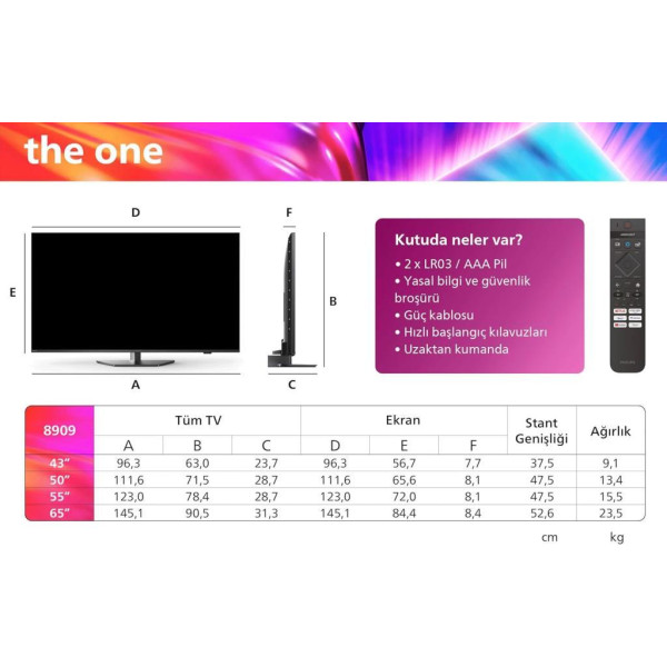 Philips The One 65PUS8909 4K Ultra HD 65" 165 Ekran Uydu Alıcılı Smart Ambilight LED TV Outlet
