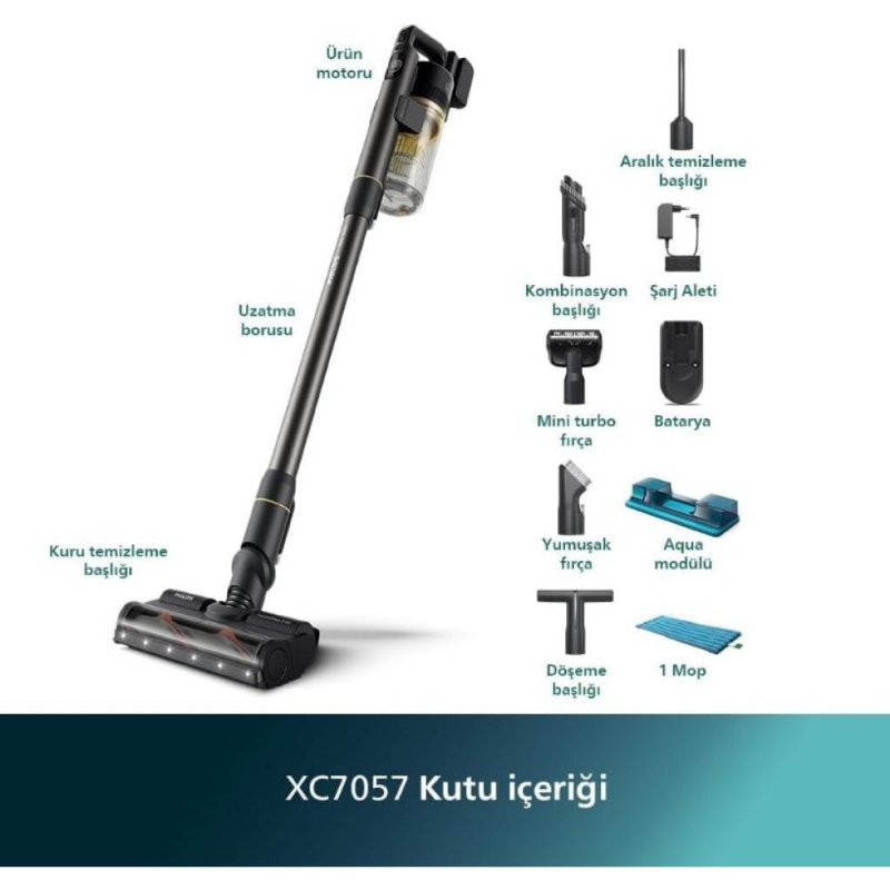 Philips 7000 Serisi XC7057/01 Islak Kuru Şarjlı Dikey Süpürge Teşhir