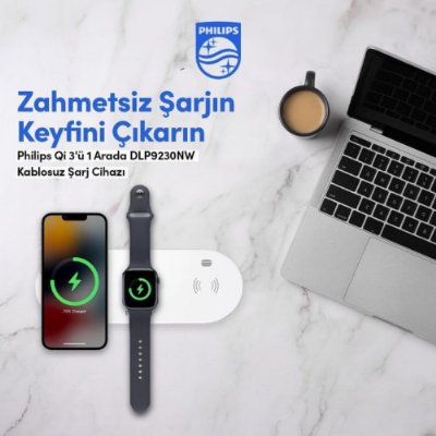 Philips P'ü 1 Arada Kablosuz Şarj Cihazı 15w Masaüstü Teşhir