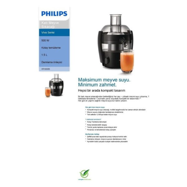 Philips HR1832/00 Katı Meyve Sıkacağı