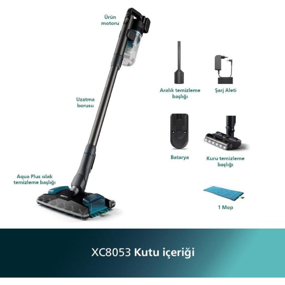 Philips 8000 Serisi Aqua Plus XC8053/01 Şarjlı Dikey Süpürge Outlet