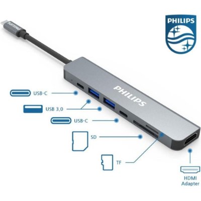 Philips Type C to PD 87W HDMI USB SD Micro SD Dönüştürücü Hub - Teşhir