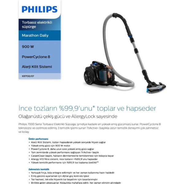 Philips Marathon Ultimate XB7150/07 900 W Toz Torbasız Süpürge