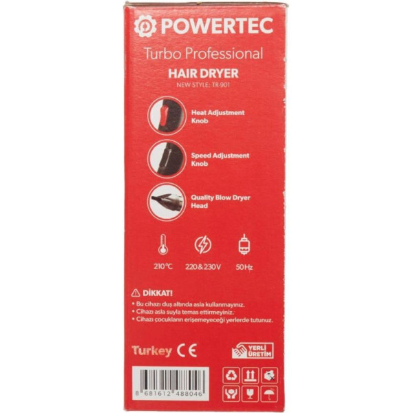 Powertec TR-901 Turbo Profesyonel 2500 W Saç Kurutma Makinesi Teşhir