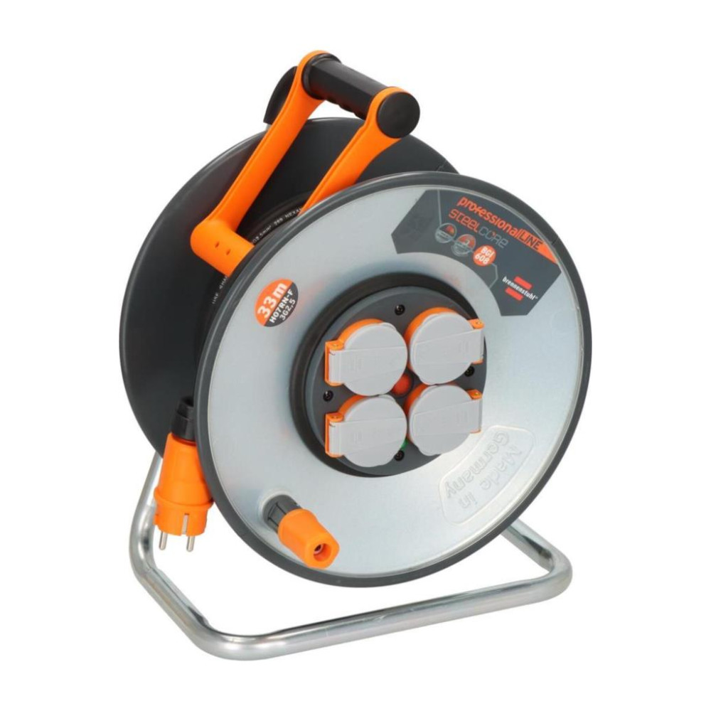 Brennenstuhl ProfessionalLINE SteelCore Serisi 5 Yıl Garantili IP44 Lisanslı Çelik Tambur Makaralı Kablo H07RN-F 3G2.5, 33 Metre Outlet