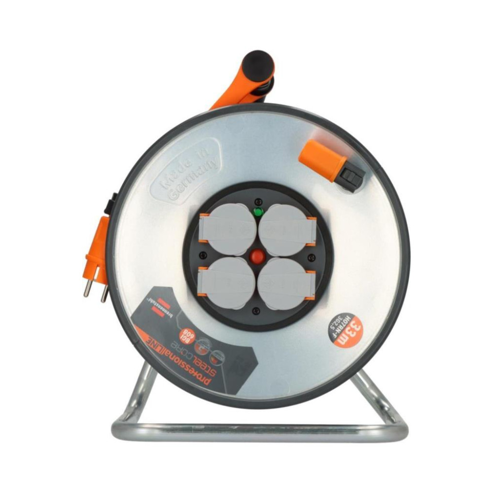 Brennenstuhl ProfessionalLINE SteelCore Serisi 5 Yıl Garantili IP44 Lisanslı Çelik Tambur Makaralı Kablo H07RN-F 3G2.5, 33 Metre Outlet