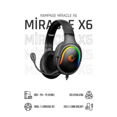 Rampage Miracle-X6 RGB USB Kablolu Kulak Üstü Oyuncu Kulaklığı Teşhir