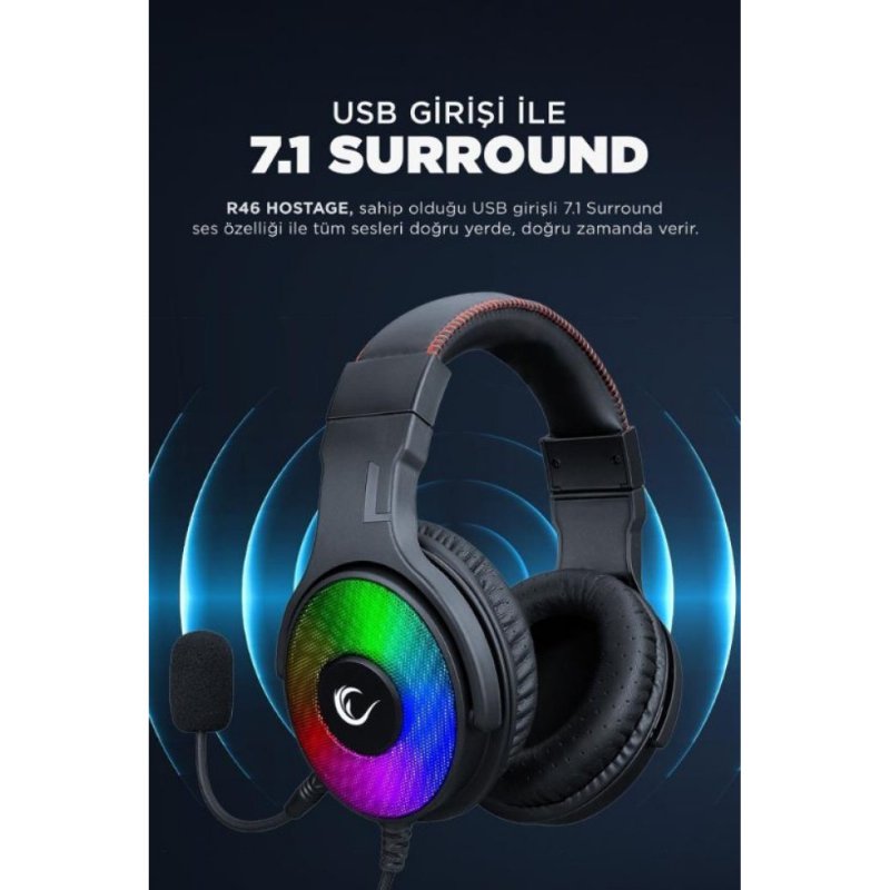 Rampage Hostage R46 RGB 7.1 USB Kablolu Kulak Üstü Oyuncu Kulaklığı Teşhir