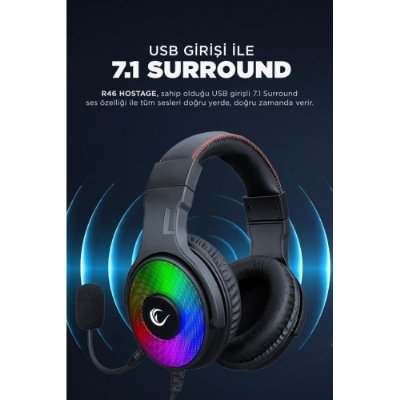 Rampage Hostage R46 RGB 7.1 USB Kablolu Kulak Üstü Oyuncu Kulaklığı Teşhir