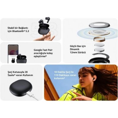 Xiaomi Redmi Buds 4 Active TWS Siyah Kulak İçi Bluetooth Kulaklık