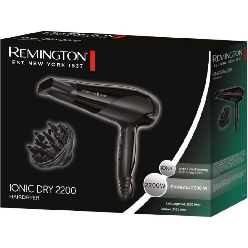 Remington İyonik Saç Kurutma Makinesi, 2200 W, 3 Isıtma ve 2 Ayrı Fan Kademesi + Soğutma Kademesi, Difüzör Başlıklı, D3198 Outlet
