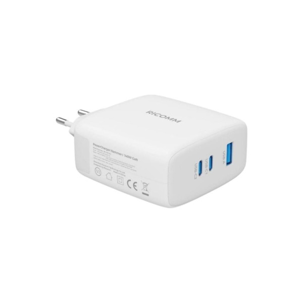 Ricomm 140W GaN 3 Portlu USB-C + USB-A Şarj Aleti Macbook & Notebook Uyumlu - TESHİR 