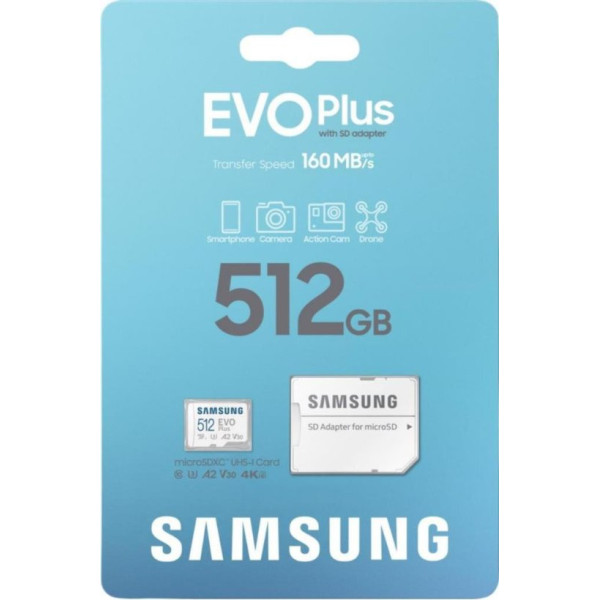 Samsung Evo Plus MB-MC512SA Class 10 UHS-I U3 A2 V30 512 GB Micro SD Kart Outlet