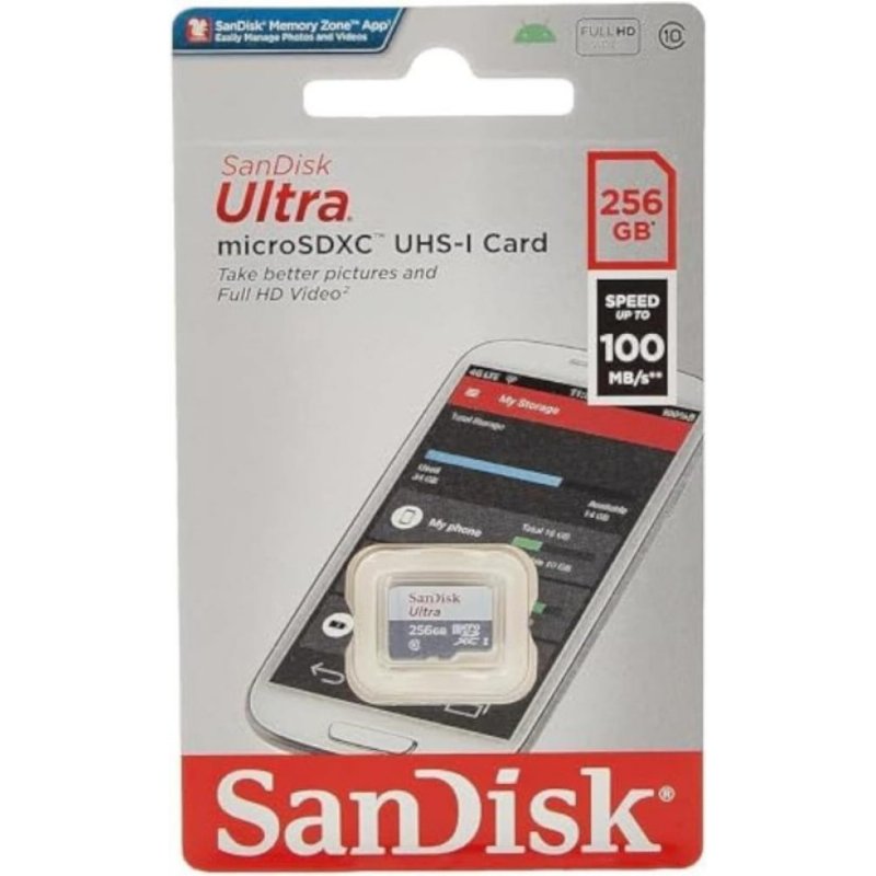 SanDisk 256GB Ultra Lite MicroSDXC 100 MB, Beyaz/Gri - Outlet