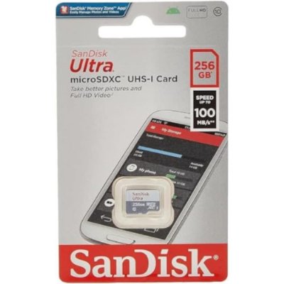 SanDisk 256GB Ultra Lite MicroSDXC 100 MB, Beyaz/Gri - Outlet