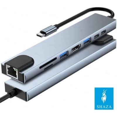 Shaza 8in1 USB Type-C Hub Port Adaptör HDMI USB Ethernet PD Girişli, Gri