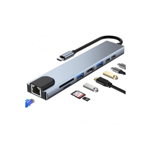 Shaza 8 in 1 USB Type-C Hdmi USB Ethernet PD Girişli Hub Port Adaptör Outlet