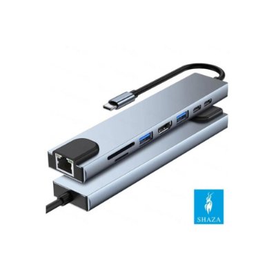 Shaza 8 in 1 USB Type-C Hdmi USB Ethernet PD Girişli Hub Port Adaptör Outlet