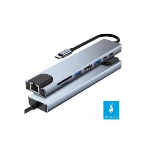 Shaza 8 in 1 USB Type-C Hdmi USB Ethernet PD Girişli Hub Port Adaptör Outlet